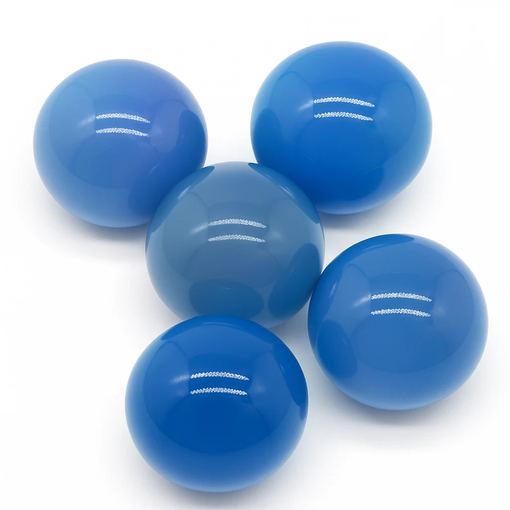 Five blue balls on a white background