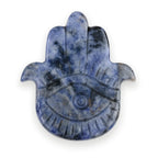 Blue stone Hamsa hand with eye design on a white background