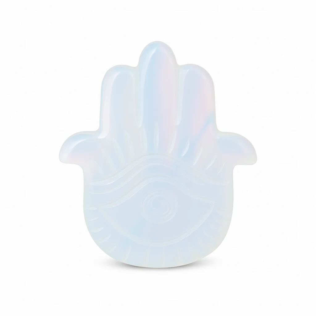 Opalite Hamsa hand on a white background