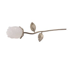 Decorative white rose with gold stem and leaves on a white background