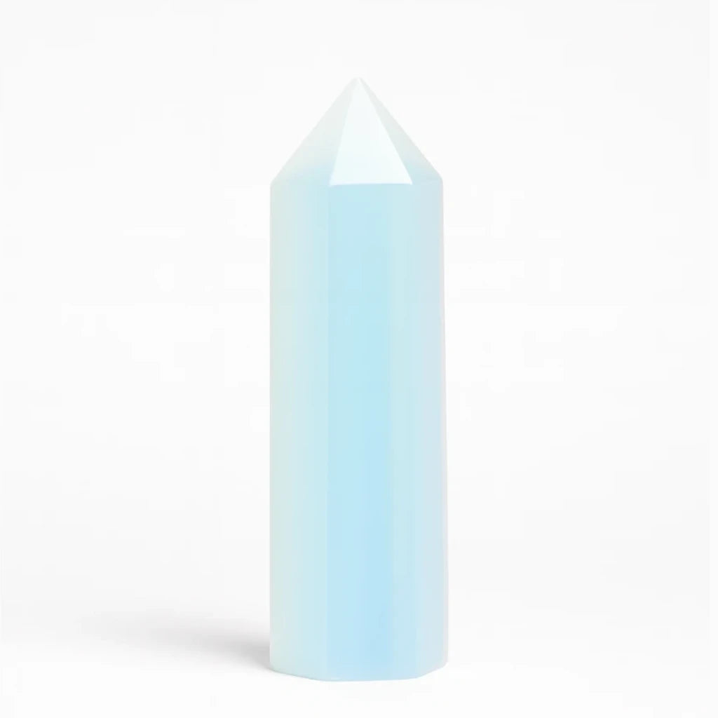 Opalite crystal tower on a white background