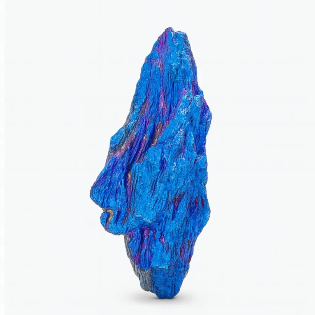 Blue mineral specimen on a white background