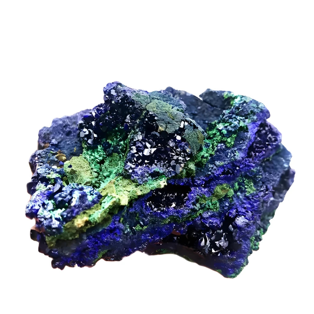 Mineral stone with blue and green colors on a white background
