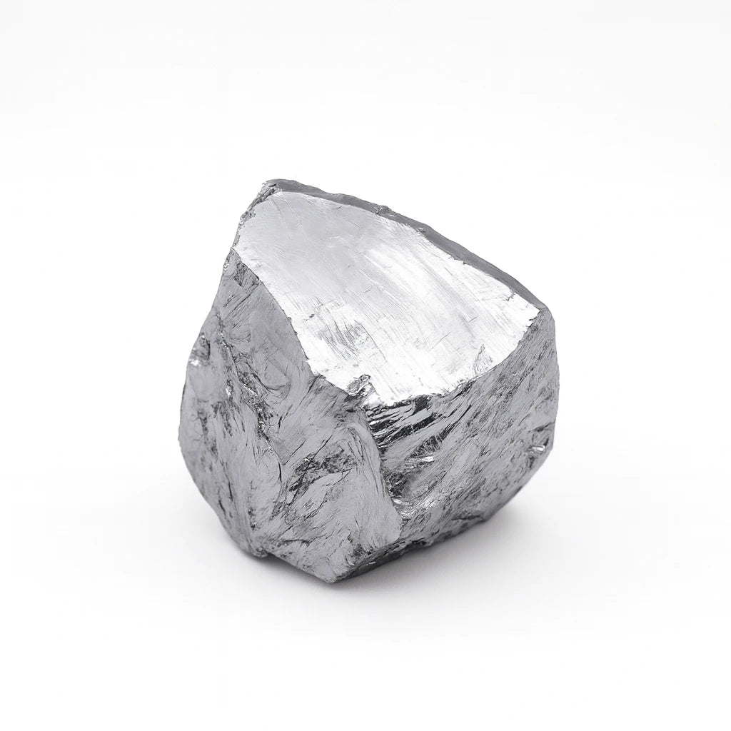 Silver colored stone on a white background