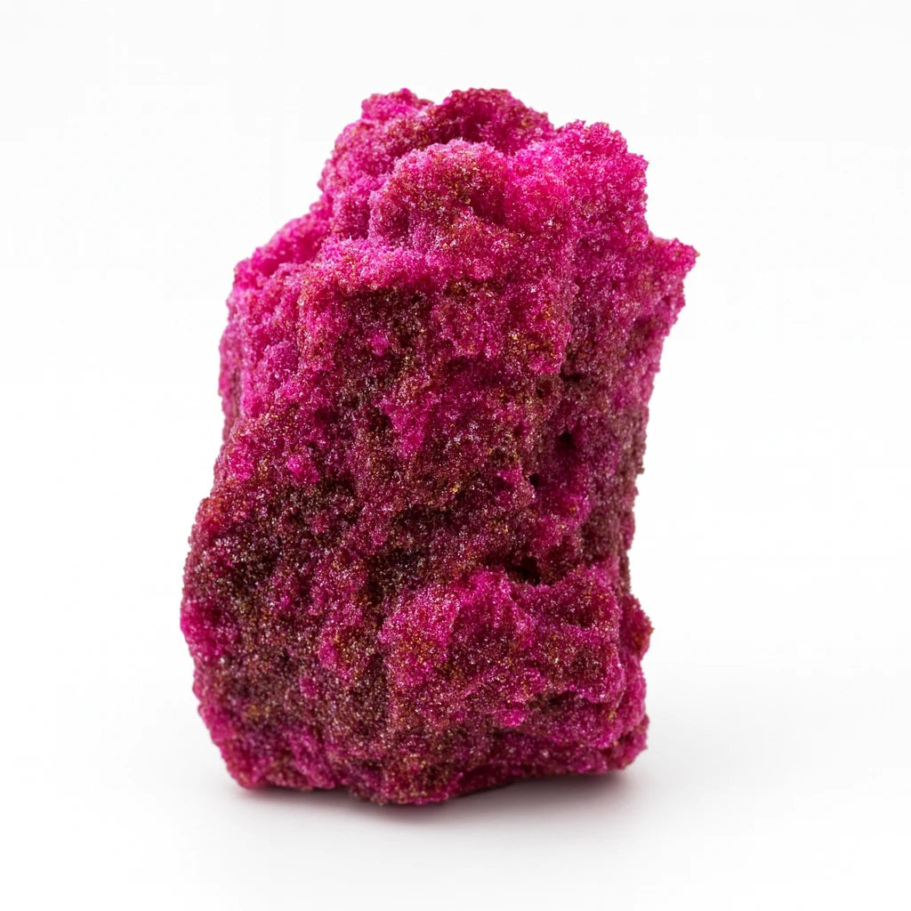 Pink rock-like sculpture on a white background