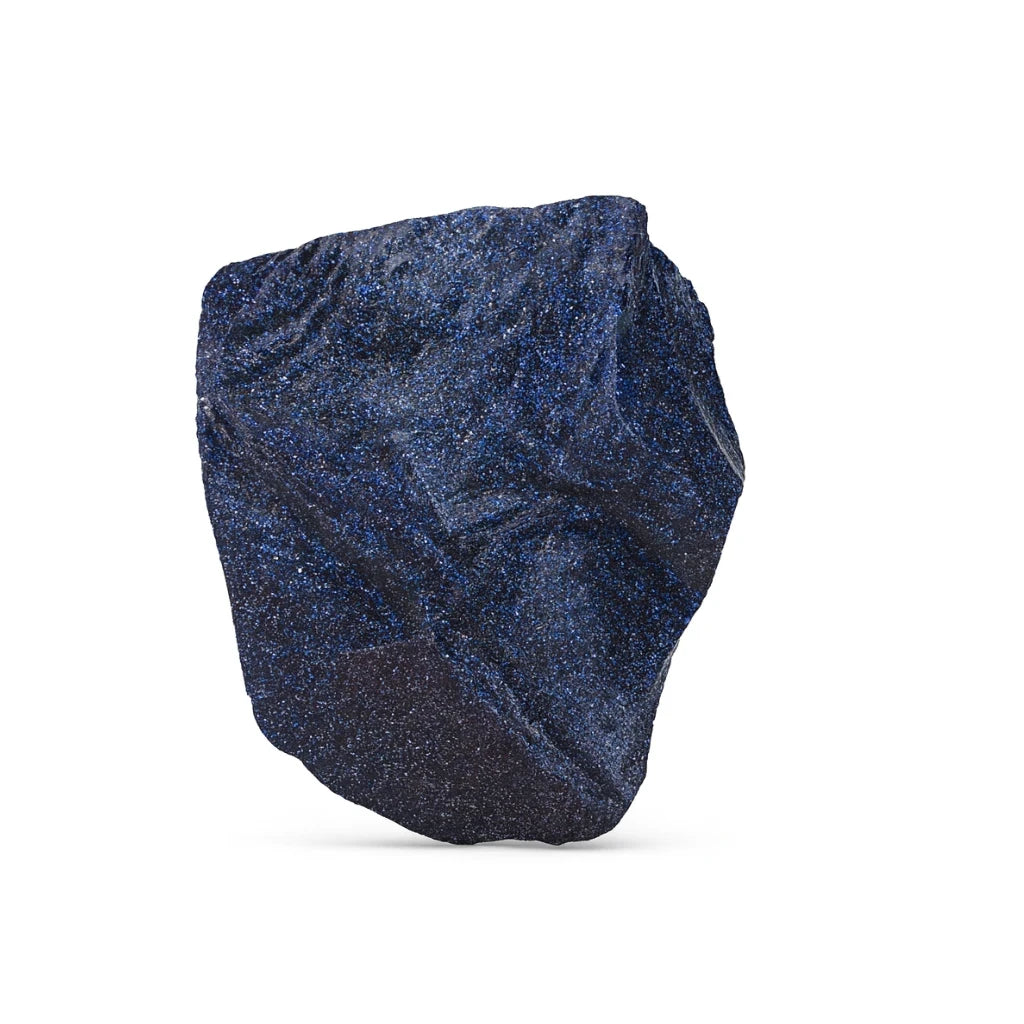 Blue stone with small white dots on a white background