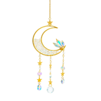 Decorative hanging ornament with a crescent moon and star design on a white background