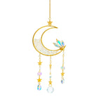 Decorative hanging ornament with a crescent moon and star design on a white background