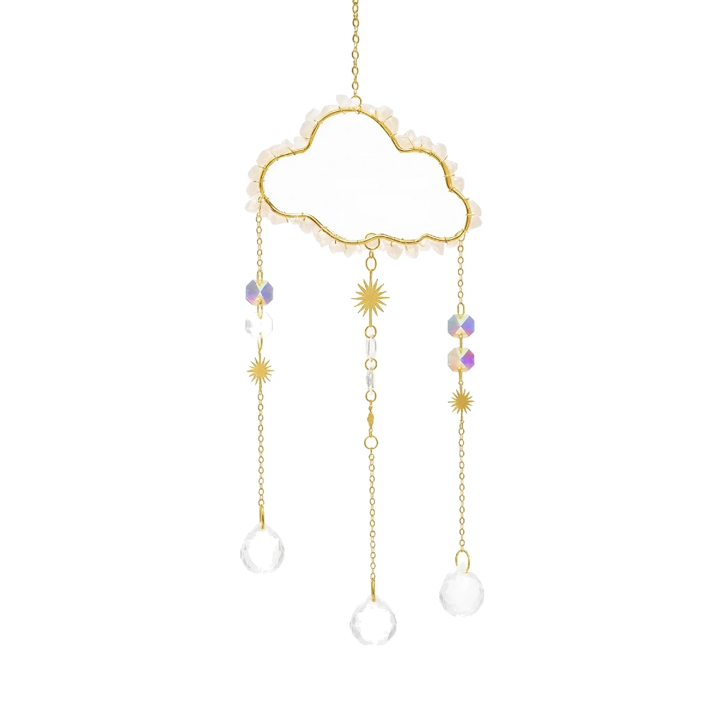 Decorative cloud-shaped hanging ornament with beads and pearls on a white background