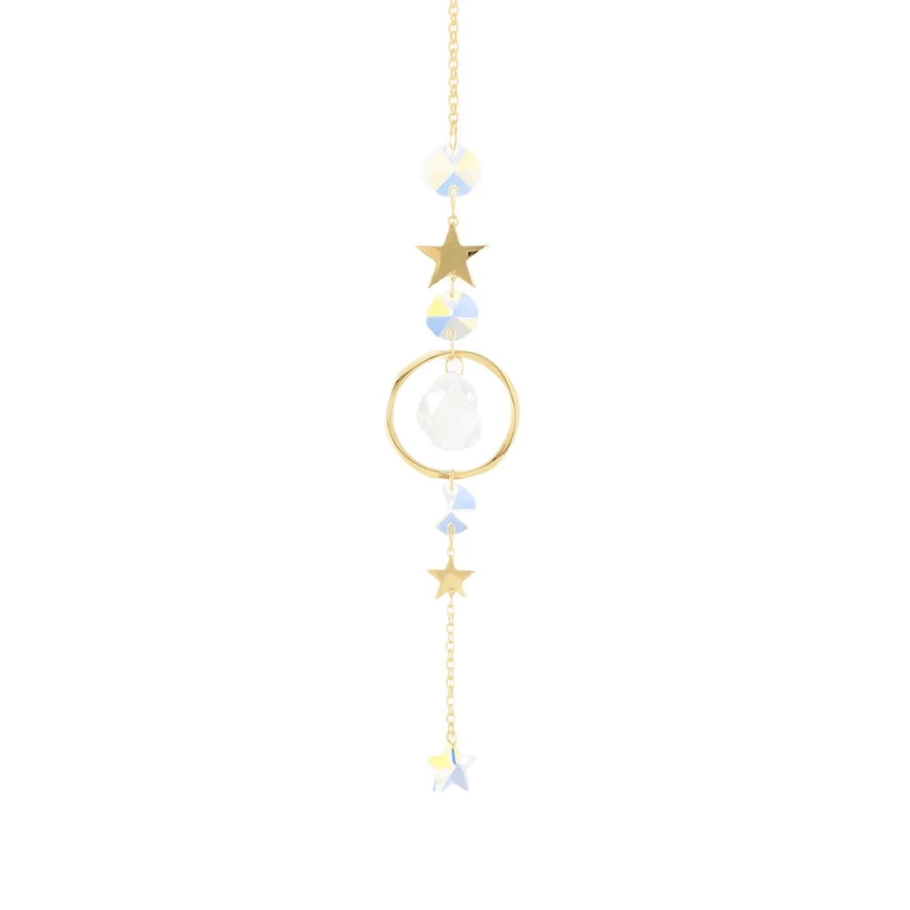 Decorative hanging ornament with stars and a sphere on a white background