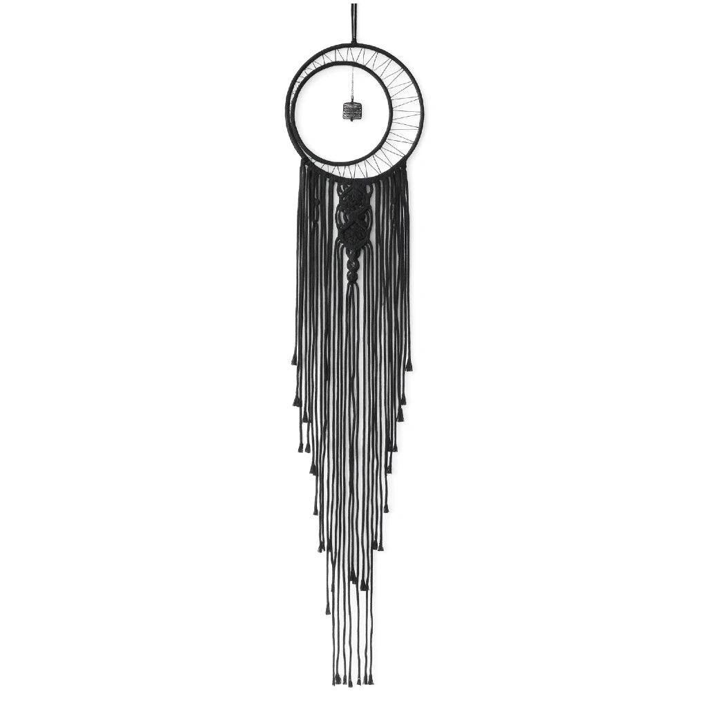 Black dreamcatcher with feathers on a white background