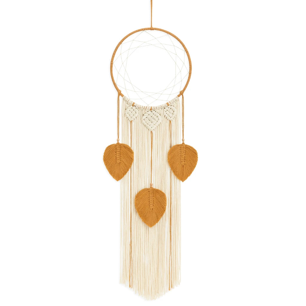 Dreamcatcher with beige feathers on a white background