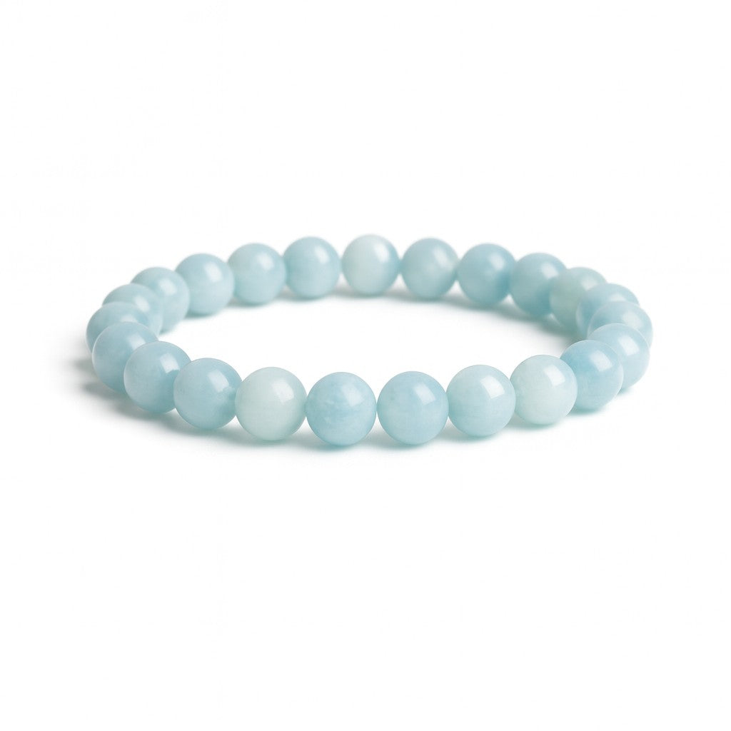 Light blue beaded bracelet on a white background
