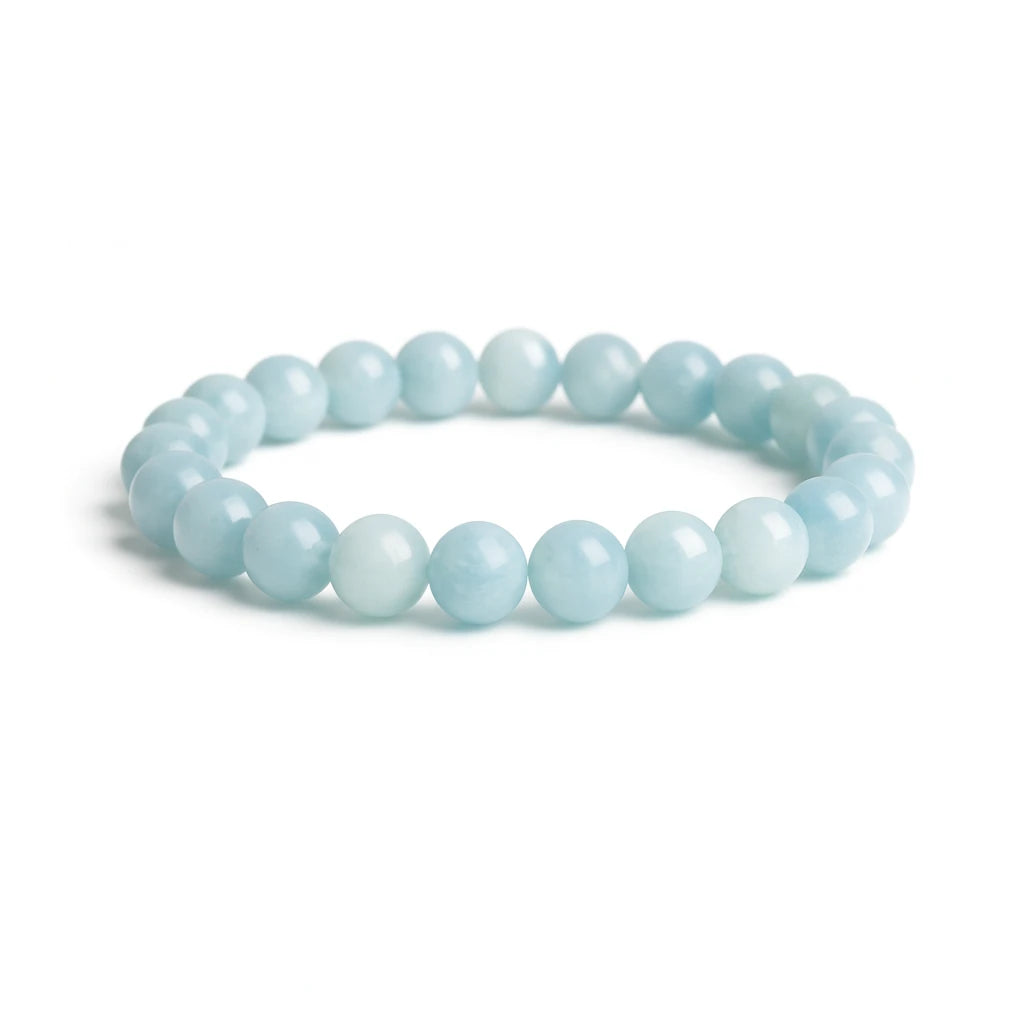 Light blue beaded bracelet on a white background