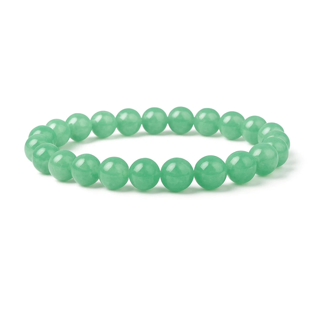 Green beaded bracelet on a white background