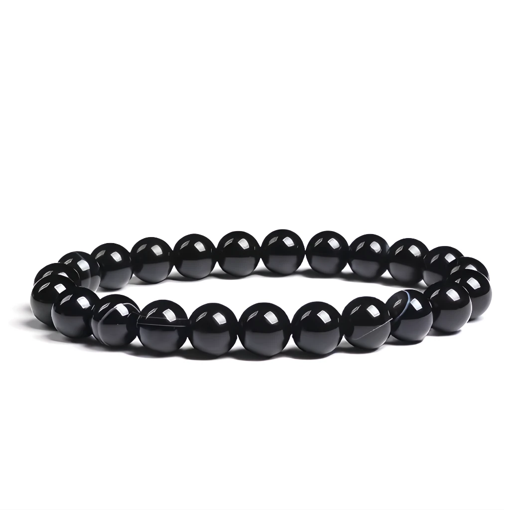 Black beaded bracelet on a white background