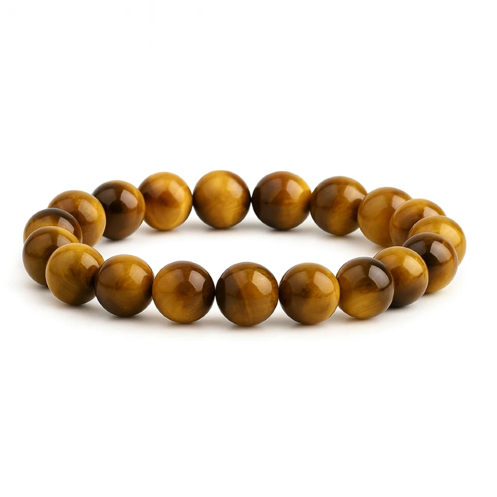 Brown beaded bracelet on a white background