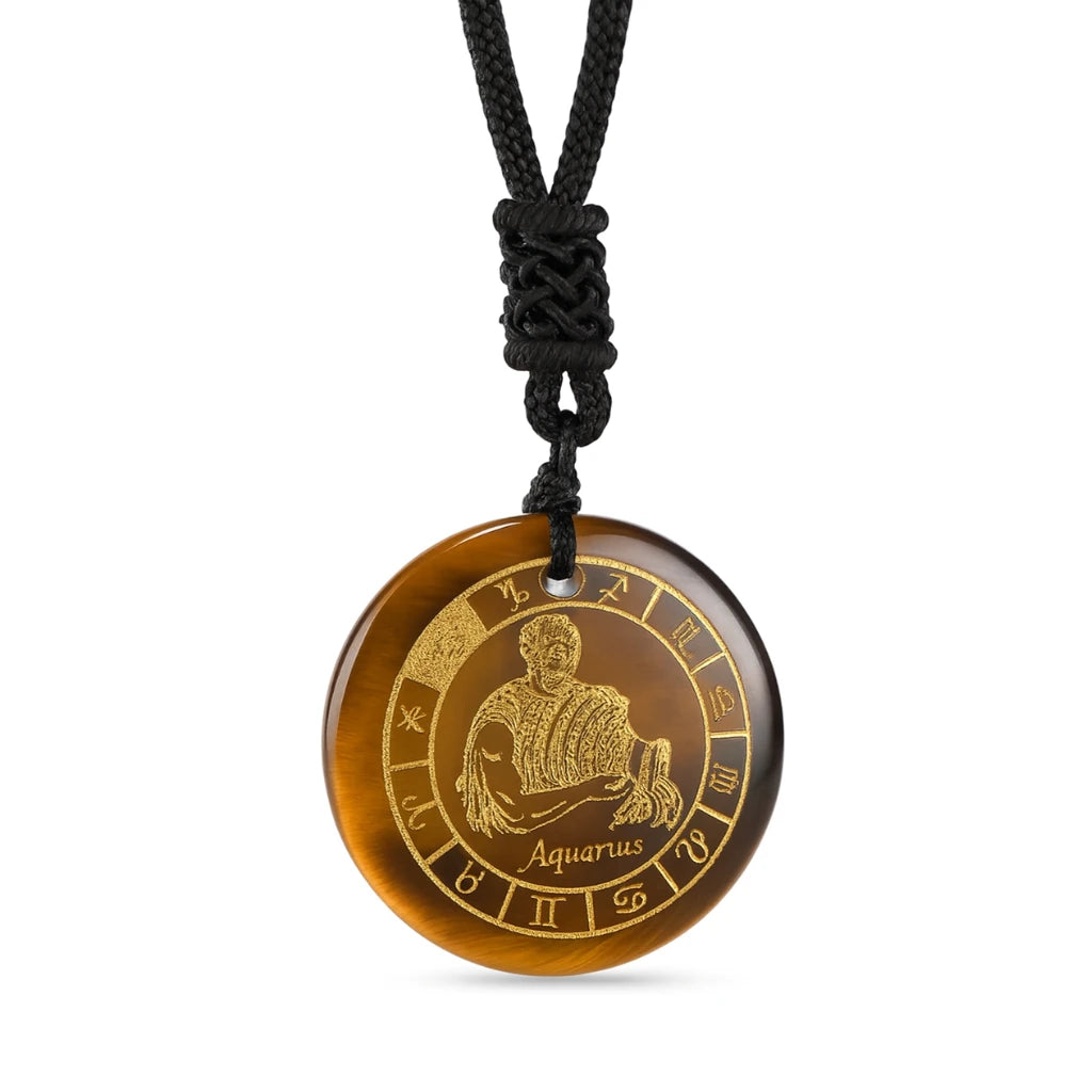 Tiger Eye Crystal Necklace with Aquarius Star Sign
