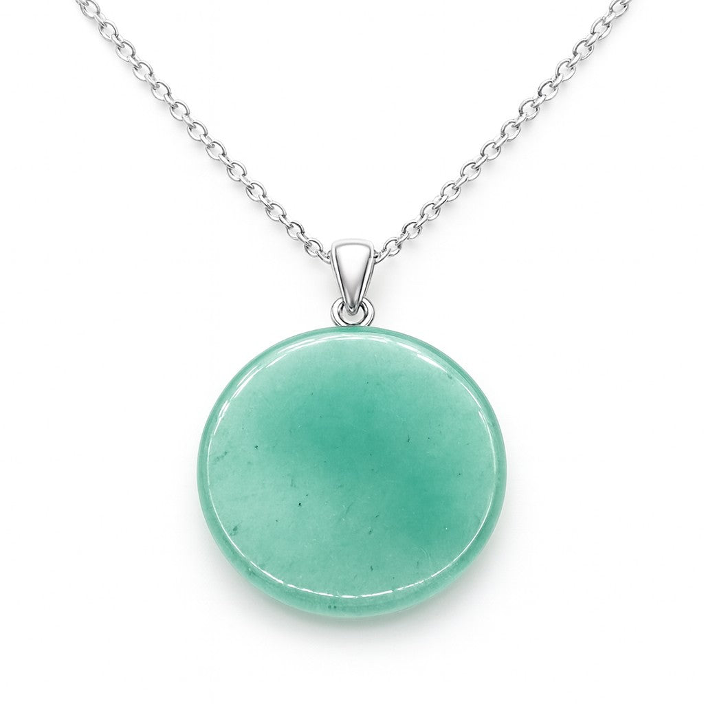 Green pendant necklace on a white background