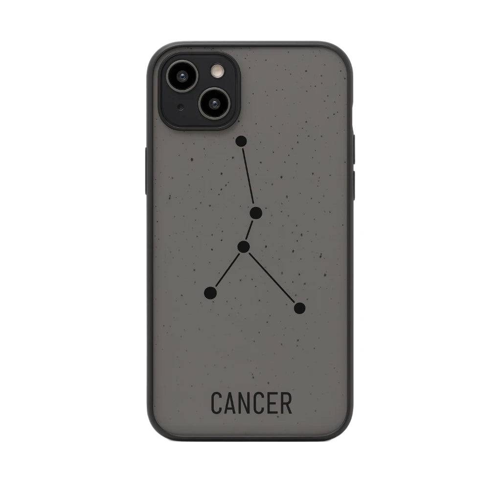 Phone case with Cancer zodiac constellation design on a gray background