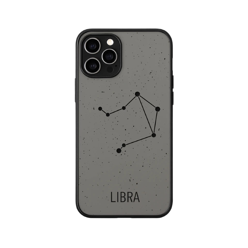 Phone case with Libra zodiac sign design on a gray background