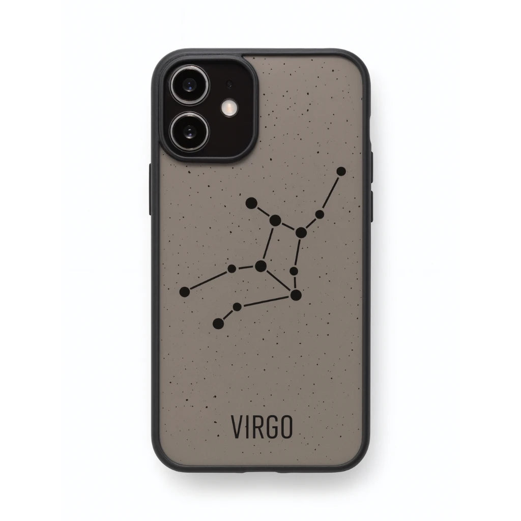 Phone case with Virgo zodiac sign constellation on a speckled gray background