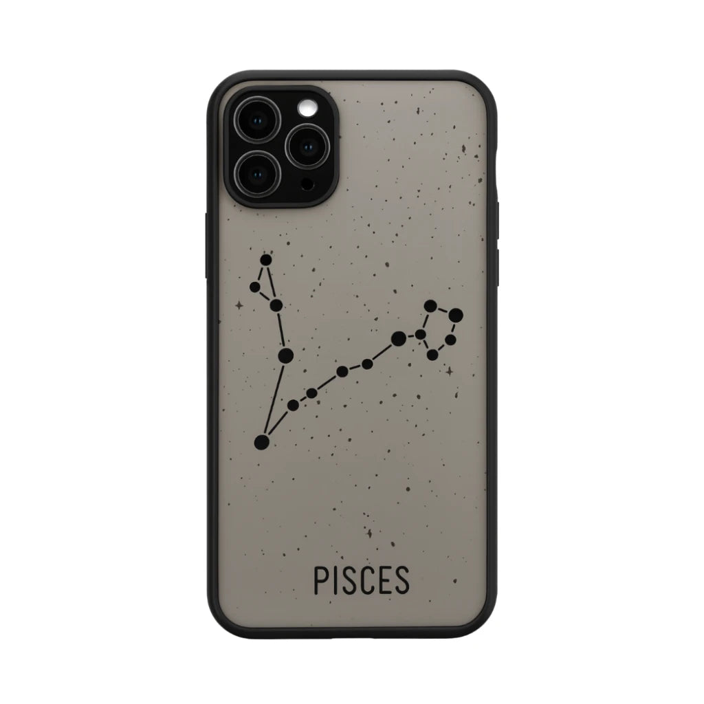 Phone case with Pisces constellation design on a speckled background