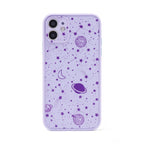 Purple phone case with celestial designs on a white background