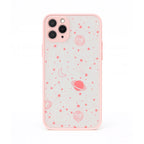 Phone case with pink planet and star pattern on a white background