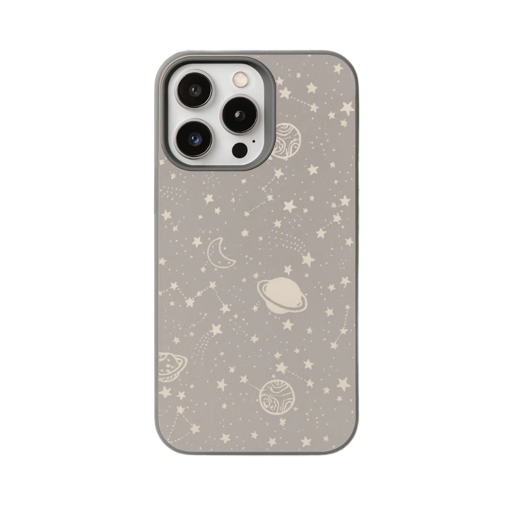 Phone case with celestial pattern on a gray background