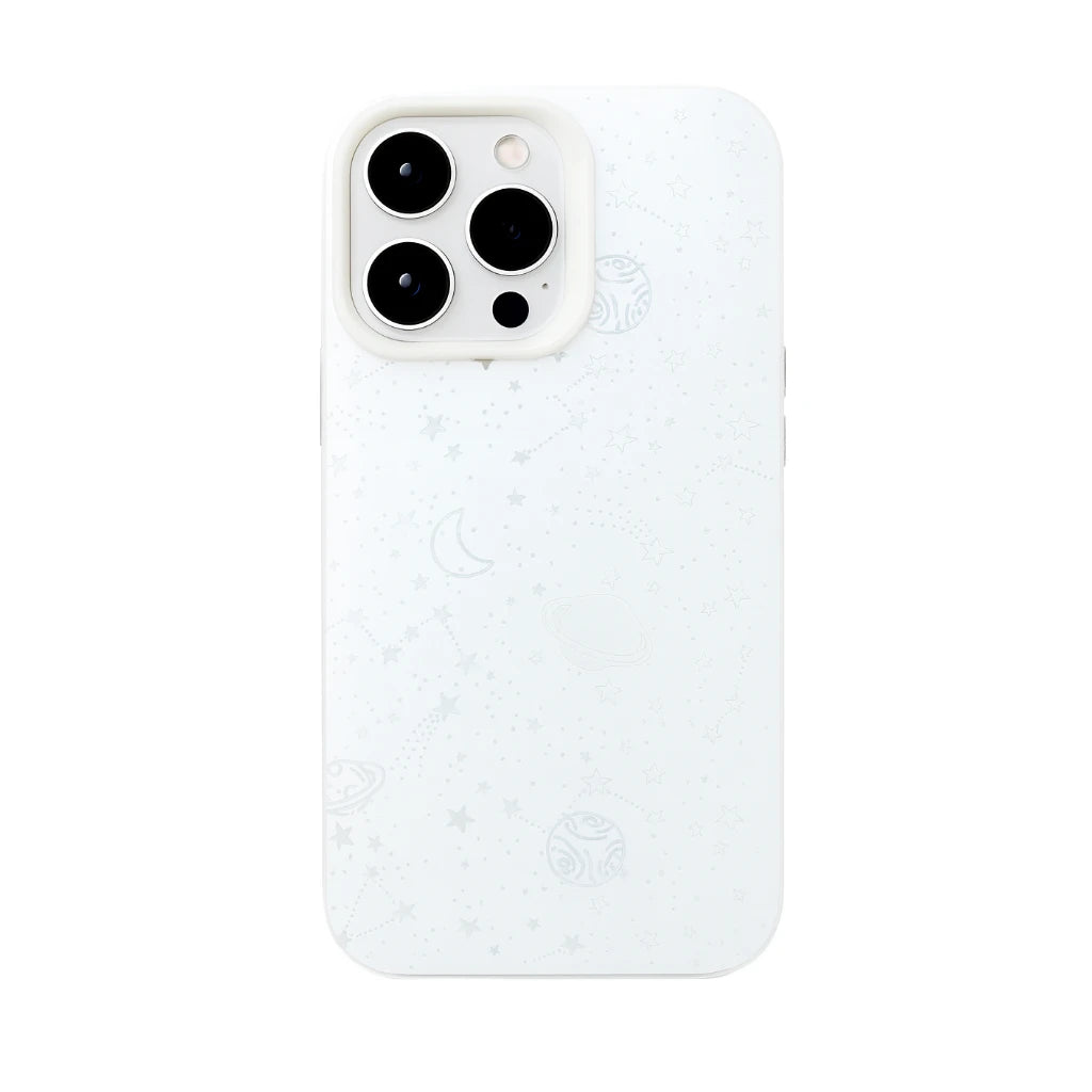 White phone case with brand logo on a white background