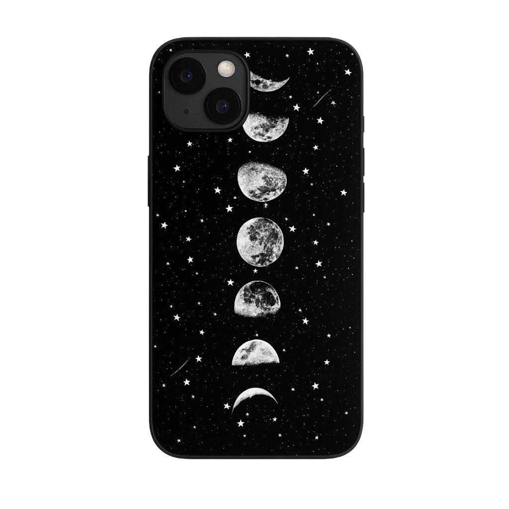 Phone case with moon phases design on a black background