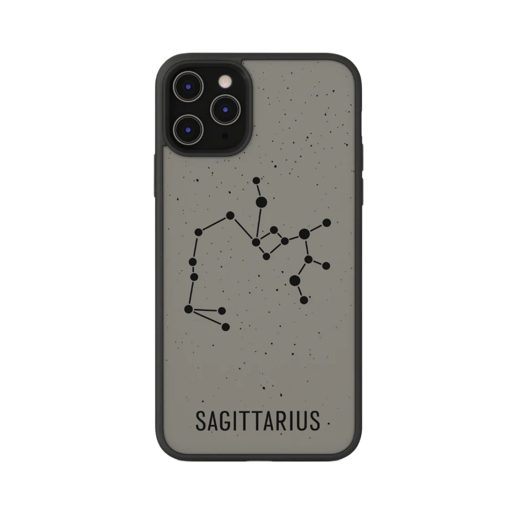 Phone case with Sagittarius constellation design on a speckled gray background