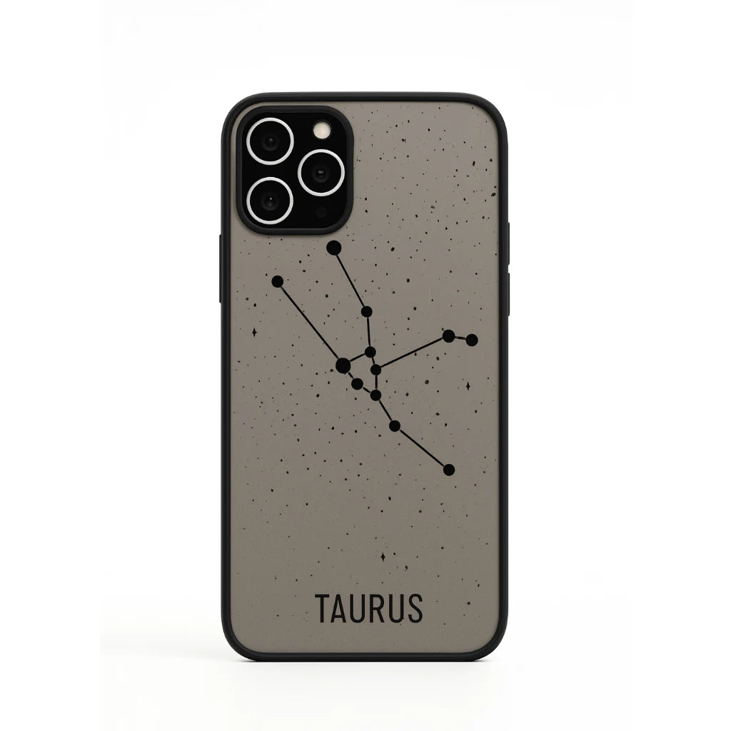 Phone case with Taurus constellation design on a speckled gray background